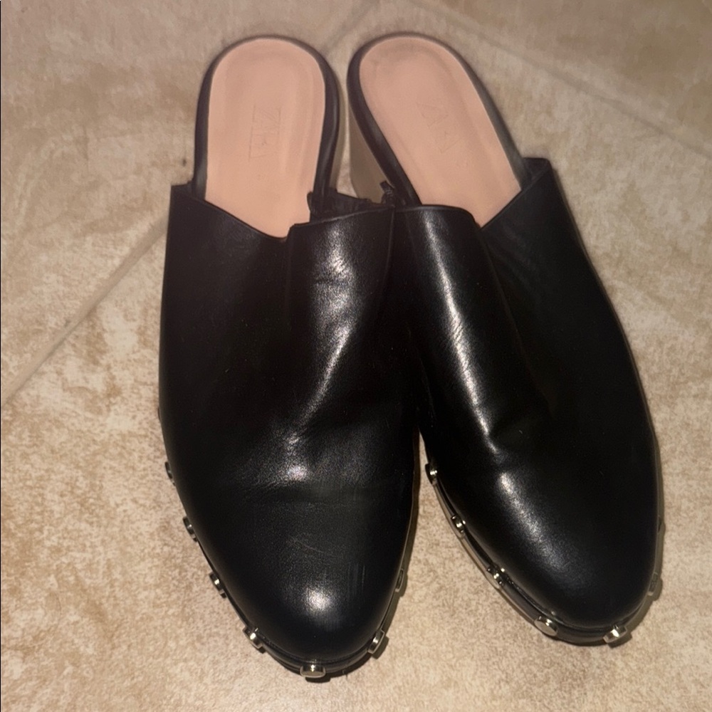 Zara Black Silver Mules Sleek Design